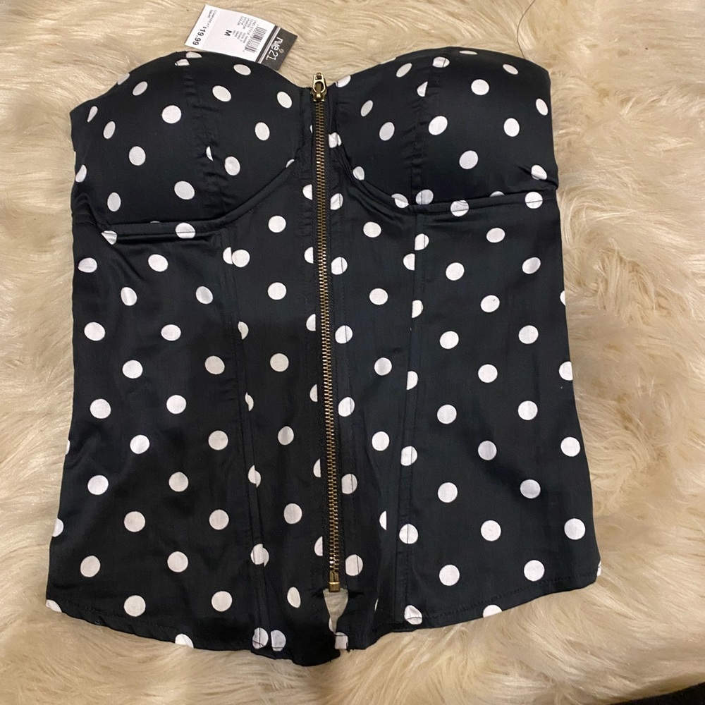Black and white polka dot corset